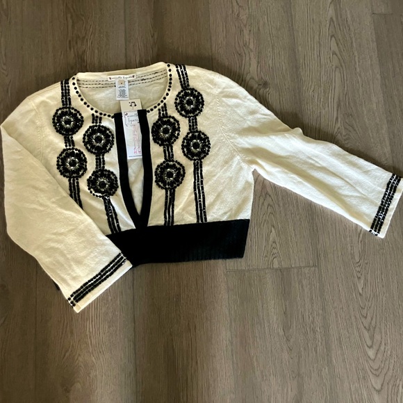 Nanette Lepore Cream and Black Beaded Sweater - Picture 2 of 5